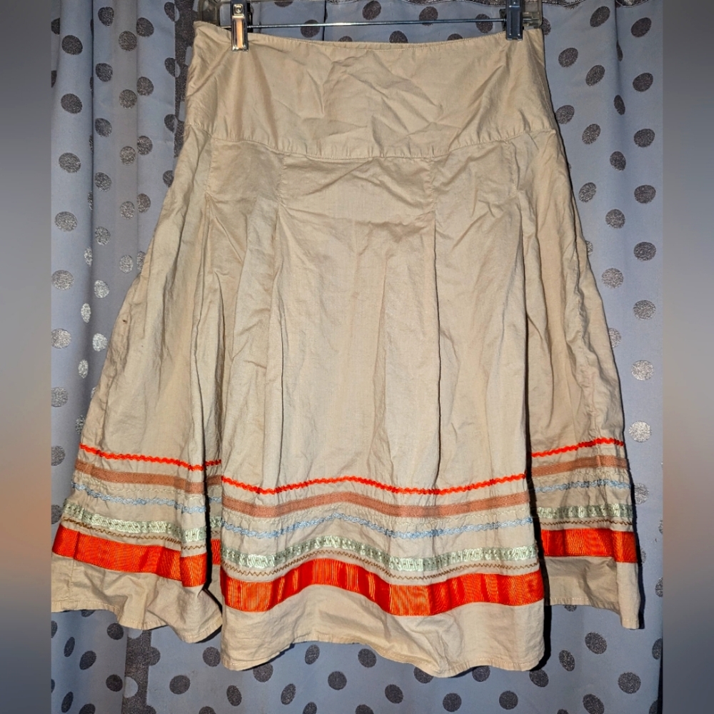 MERONA Pleated Cotton Midi Skirt w/Stripes 2